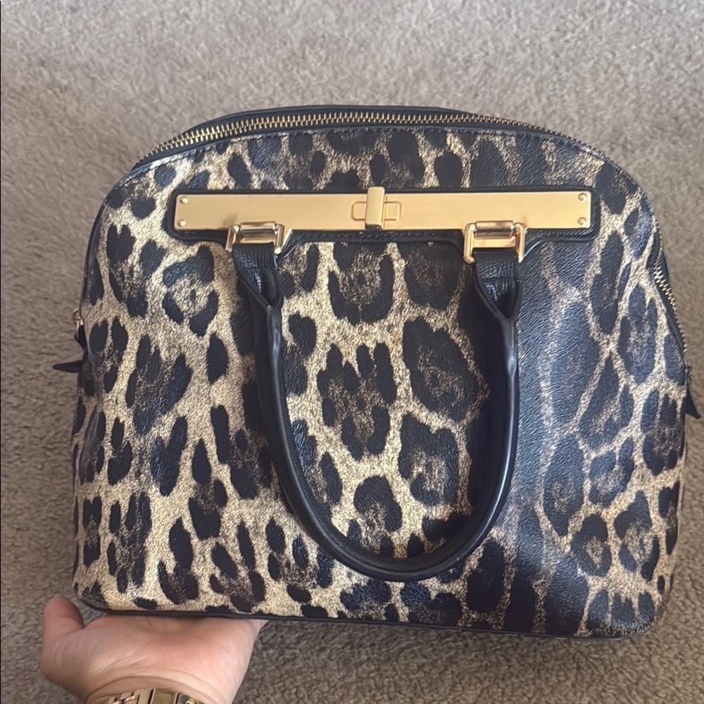 Aldo Brown and Black Satchel with Gold-Tone Hardware